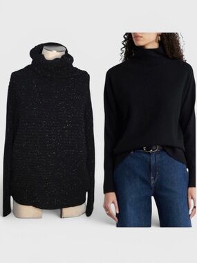 711 Nordstrom Cashmere Black Boxy Turtleneck Sweater with Silver